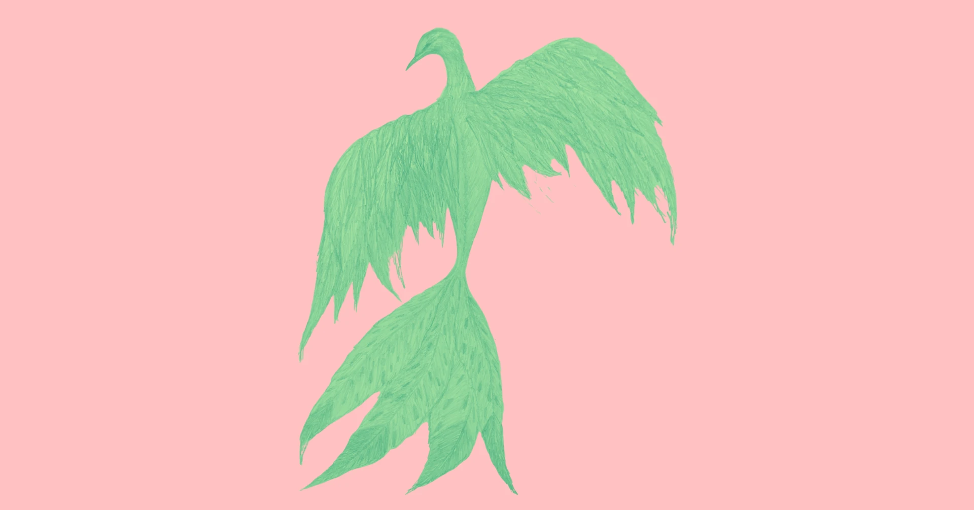 Mint green bird with outstretched wings on a pink background